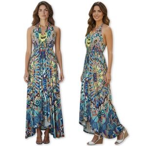 Fairy Rhinestone Halterβ Maxi Dress High Low Colorful Bohemian Sleeveless Flowy